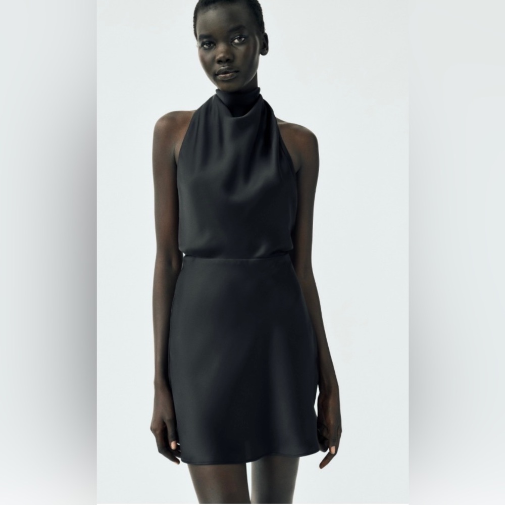 Zara Black Satin Halter Mini Dress - Picture 8 of 16